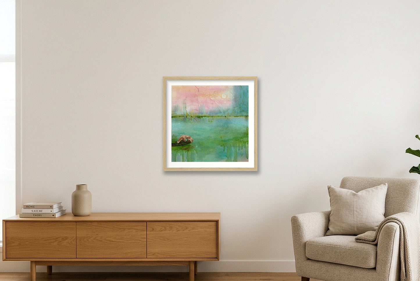 At water’s edge — 40×40cm, 16×16" Oak Frame