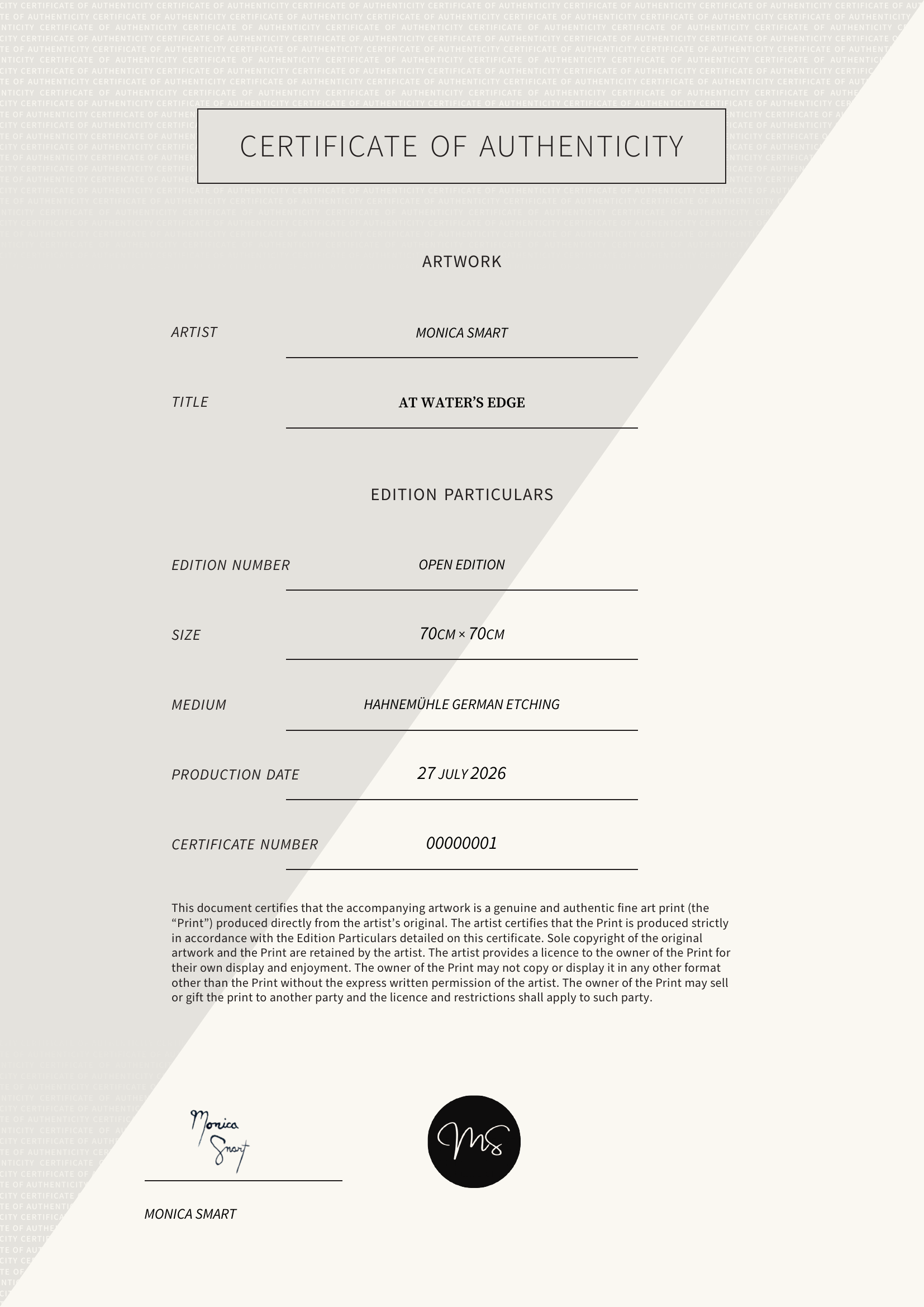 At water’s edge — Certificate of Authenticity