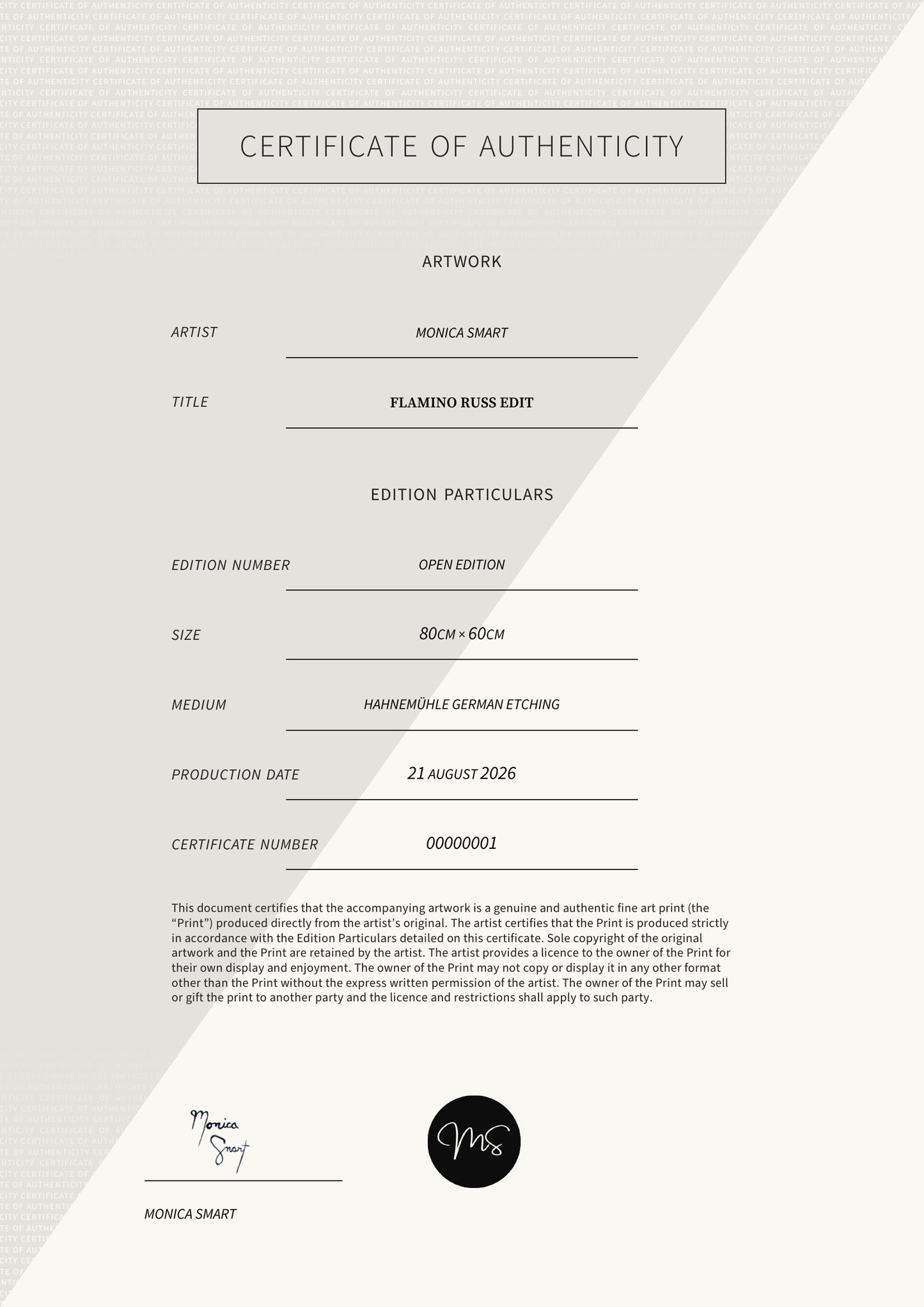 flamino russ edit — Certificate of Authenticity